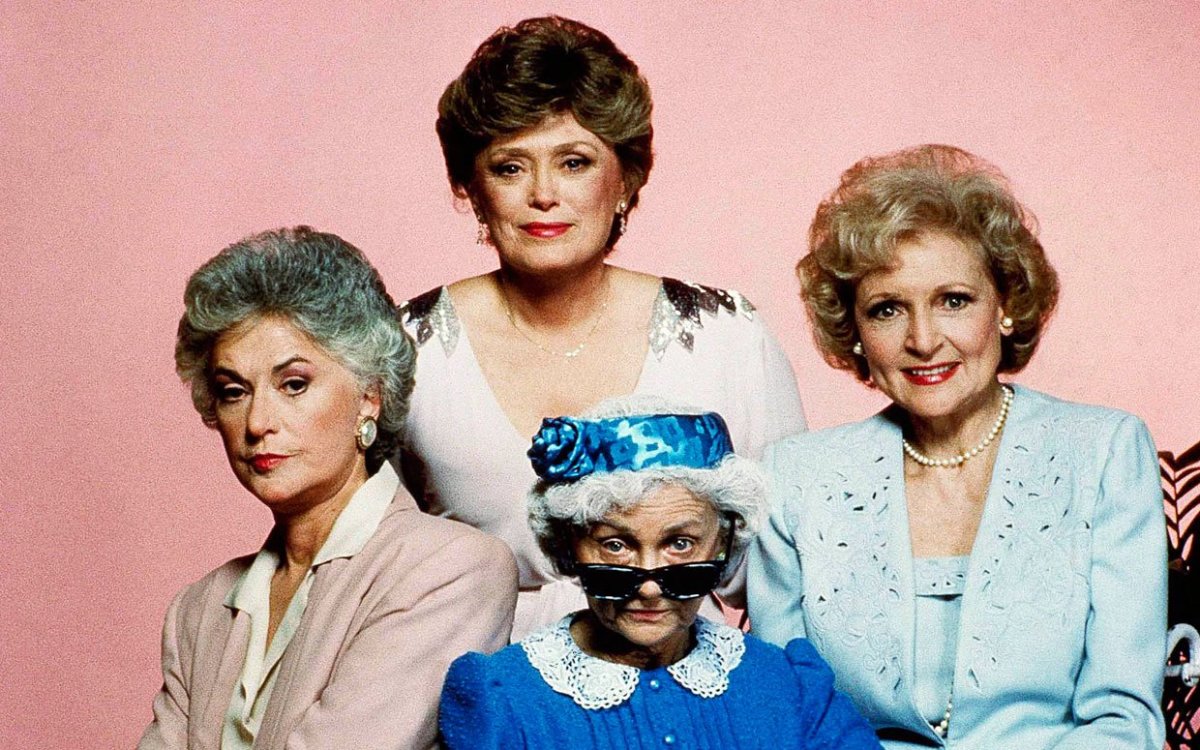 From the top, moving clockwise: Rue McClanahan, Betty White, Estelle Getty, and Bea Arthur in The Golden Girls